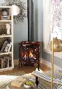Poêle à gaz Jotul GF 300 de style classique fini brun émaillé, vu avec les portes fermées dans un décor moderne et élégant.
